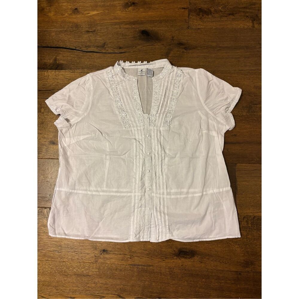 Caribbean Joe 2X blouse pale gray opaque cotton feminine cottage core